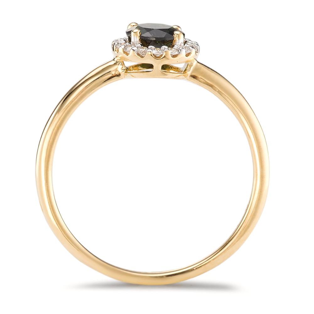 Finger ring 750/18 K gult guld Turmalin, diamant 0.11 ct, 16 stenar, [Brillant], w-si