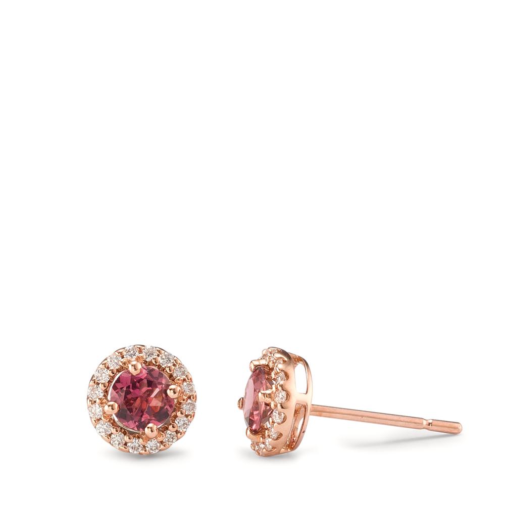 Örhängen med knoppar 750/18 K rött guld Turmalin 2 stenar, diamant 0.12 ct, 16 stenar, [Brillant], w-si Ø6.5 mm