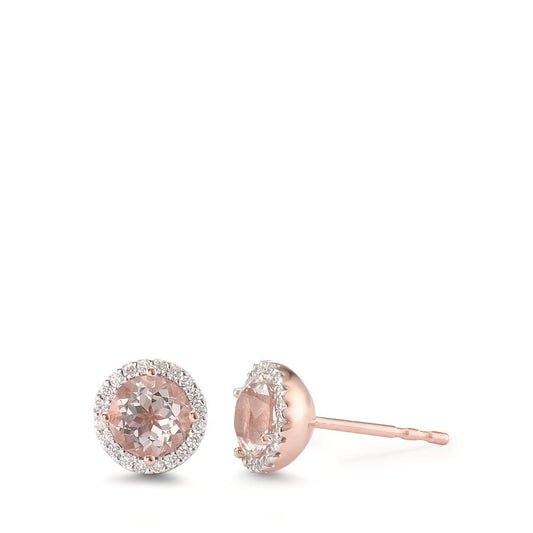 Örhängen med knoppar 750/18 K rött guld Morganit 2 stenar, diamant 0.12 ct, 40 stenar, [Brillant], w-si Ø7 mm