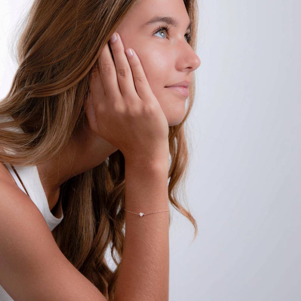 Armband Silver Zirkoniumoxid ros guldpläterad Hjärta 16-19 cm