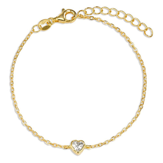 Armband Silver Zirkoniumoxid gul guldpläterad Hjärta 16-19 cm