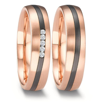 Partnerring 585/14 K roséguld, zirkonium diamant 0.075 ct, 5 stenar, w-si