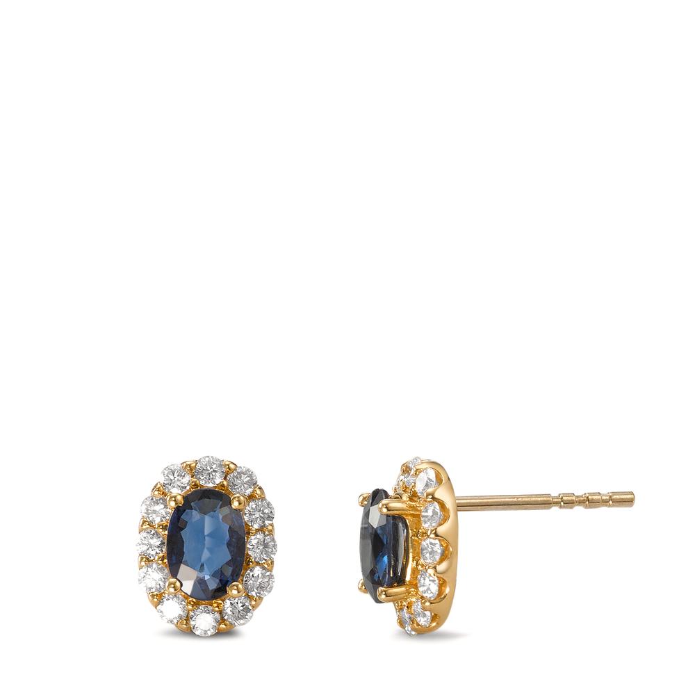 Örhängen med knoppar 750/18 K gult guld safir 2 stenar, diamant 0.44 ct, 24 stenar, [Brillant], w-si