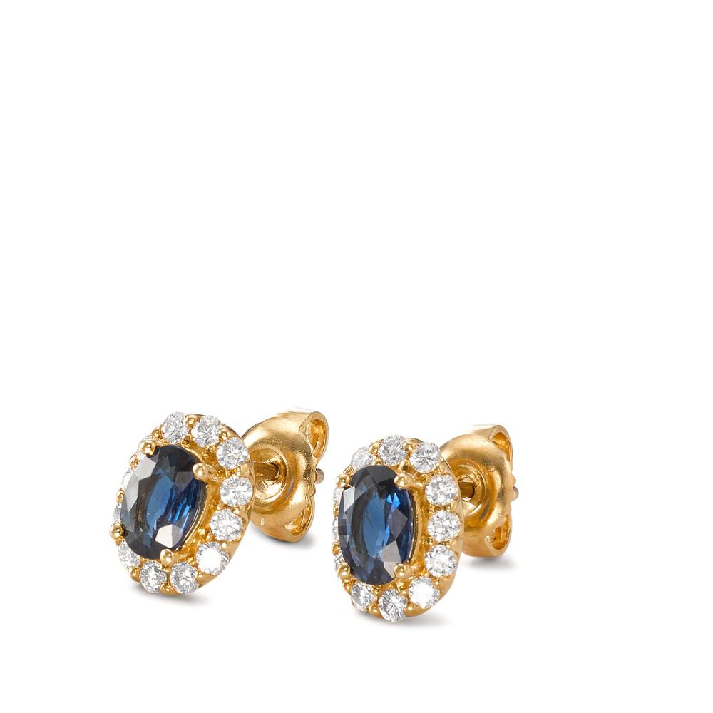 Örhängen med knoppar 750/18 K gult guld safir 2 stenar, diamant 0.44 ct, 24 stenar, [Brillant], w-si