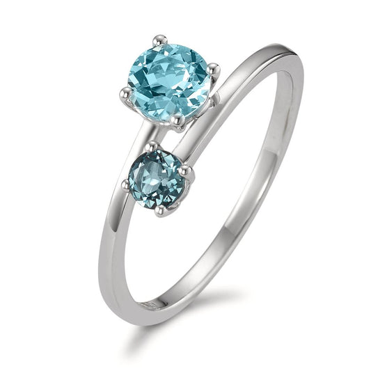 Finger ring 375/9 K vitguld London Blå Topas 2 stenar