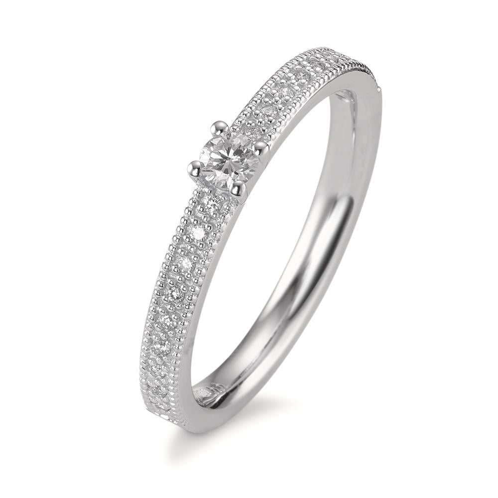 Solitärring 750/18 K vitguld diamant 0.16 ct, 19 stenar, [Brillant], w-si