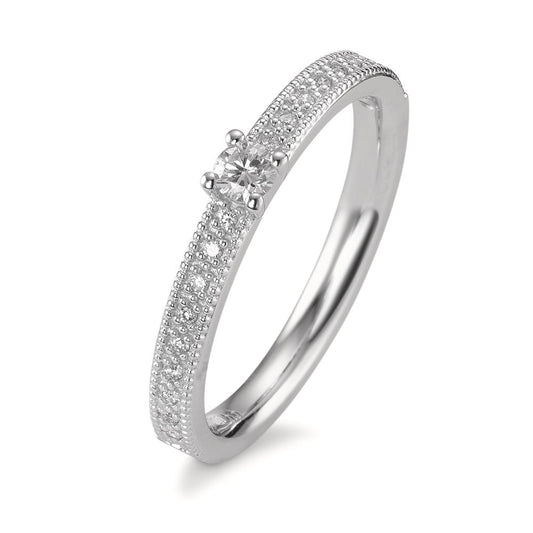 Solitärring 750/18 K vitguld diamant 0.16 ct, 19 stenar, [Brillant], w-si