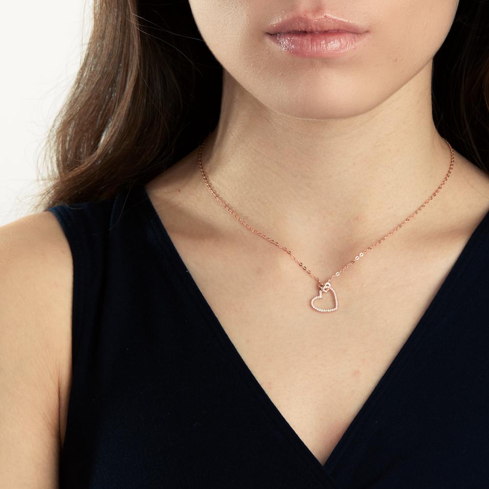 Collier Silver Zirkoniumoxid ros guldpläterad Hjärta 40-45 cm