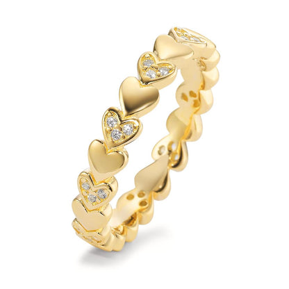 Finger ring Silver Zirkoniumoxid gul guldpläterad Hjärta
