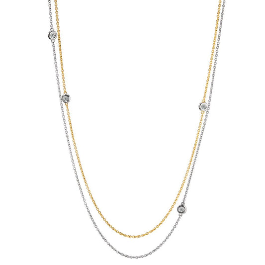 Collier 750/18 K vitguld, 750/18 K gult guld diamant 0.16 ct, 5 stenar, w-si 42-45 cm