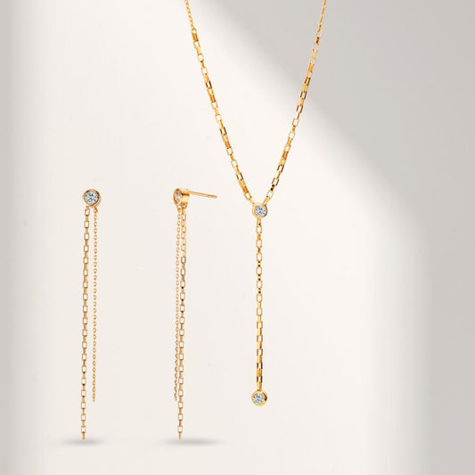 Collier Brons Zirkoniumoxid 2 stenar guldpläterad 40-45 cm