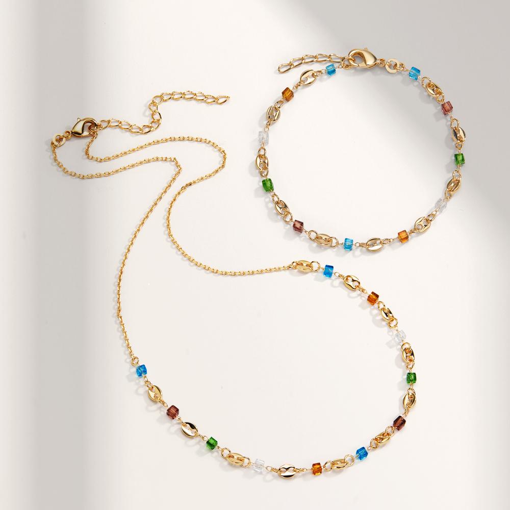 Armband Brons kristall färgrik, 11 stenar guldpläterad 16-18 cm