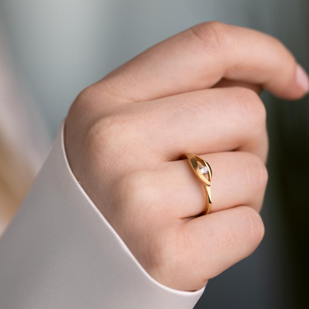 Finger ring 375/9 K gult guld Zirkoniumoxid