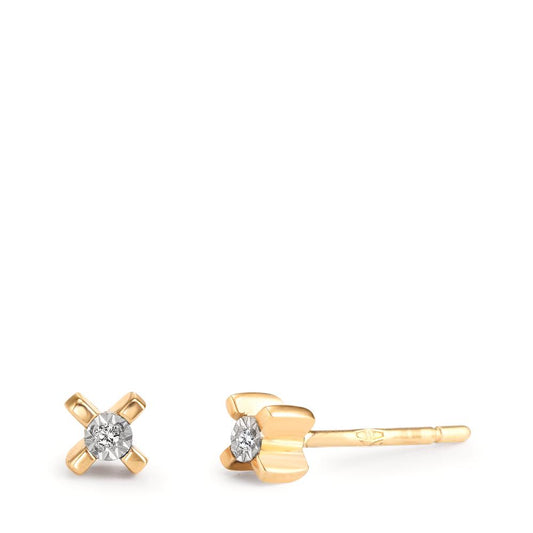 Örhängen med knoppar 750/18 K gult guld diamant 0.01 ct, 2 stenar, w-si Ø3.5 mm
