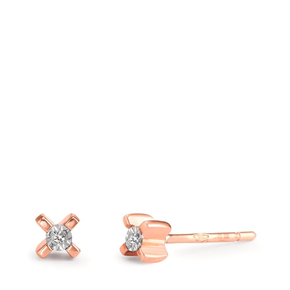 Örhängen med knoppar 750/18 K rött guld diamant 0.01 ct, 2 stenar, w-si Ø3.5 mm