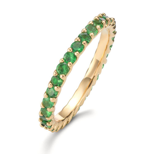 Minnesring 750/18 K gult guld granat grön, 1.20 ct, 30 stenar