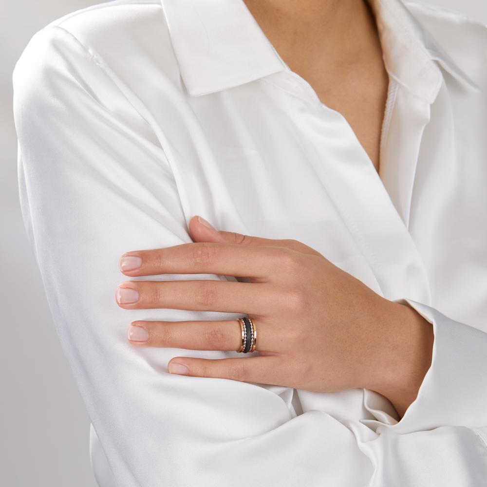 Finger ring 585/14 K rött guld, 585/14 K vitguld, Kol