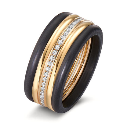 Finger ring 750/18 K gult guld, Kol diamant 0.25 ct, 50 stenar, w-si