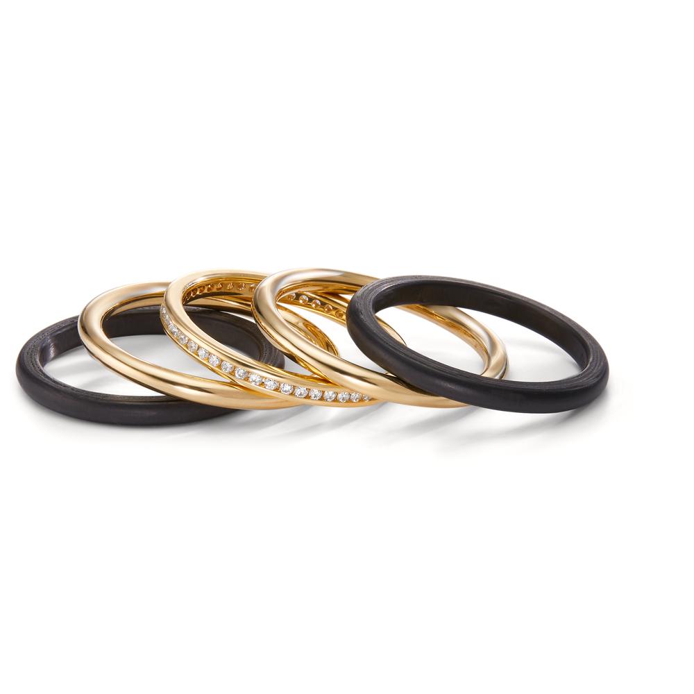 Finger ring 750/18 K gult guld, Kol diamant 0.25 ct, 50 stenar, w-si