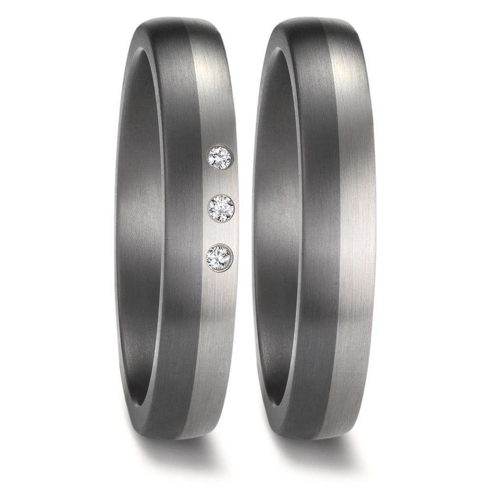 Partnerring 999 Tantal, 950 platina diamant 0.03 ct, 3 stenar, w-si