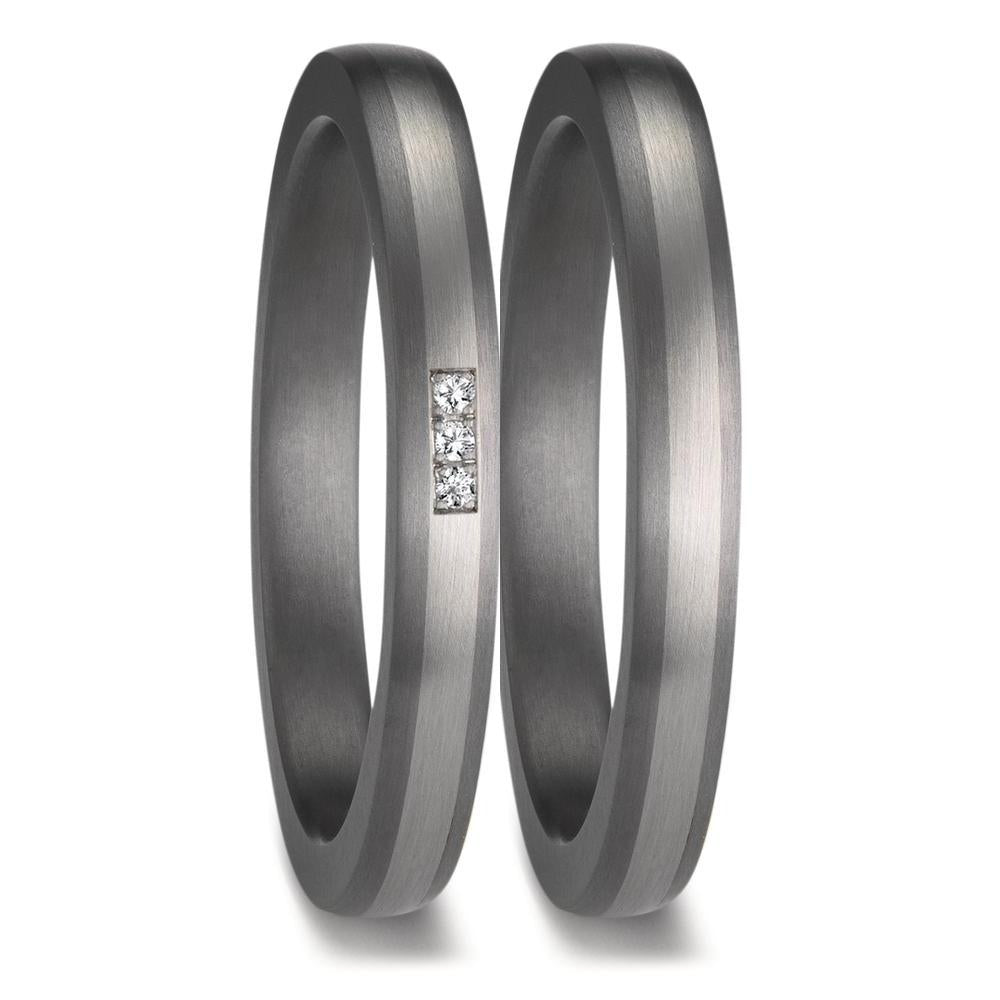 Partnerring 999 Tantal, 950 platina diamant 0.01 ct, 3 stenar, w-si