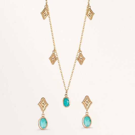 Collier Brons Amazonit guldpläterad 40-45 cm