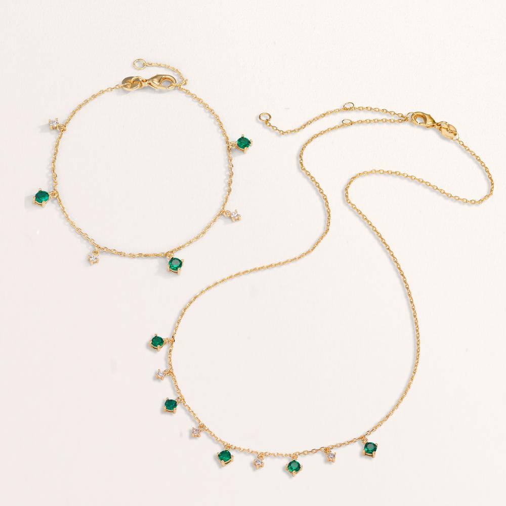 Armband Brons Zirkoniumoxid grön, 6 stenar guldpläterad 16-18 cm