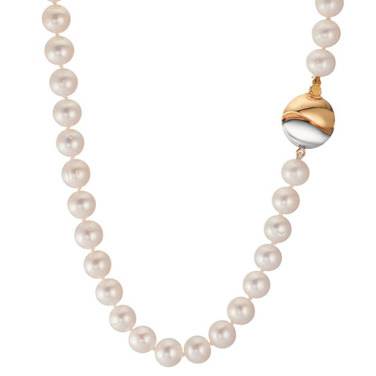 Collier 750/18 K gult guld, 750/18 K vitguld Sötvattensodlad pärla vit, 7.5 mm 47 cm