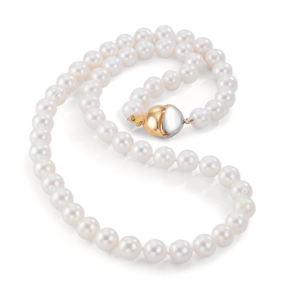 Collier 750/18 K gult guld, 750/18 K vitguld Sötvattensodlad pärla vit, 7.5 mm 47 cm