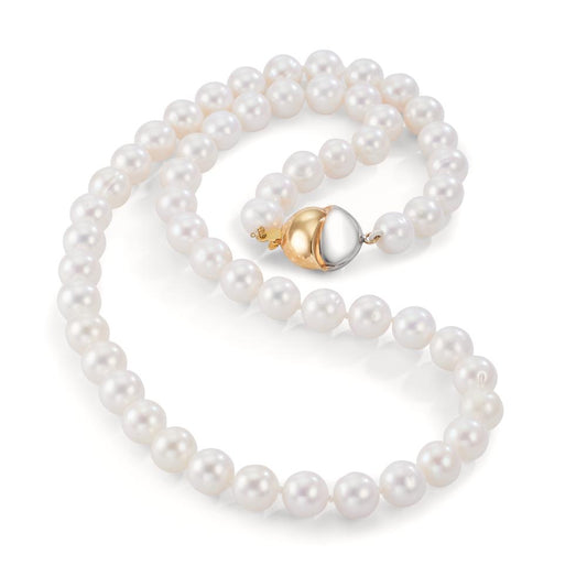 Collier 750/18 K gult guld, 750/18 K vitguld Sötvattensodlad pärla vit, 7.5 mm 47 cm