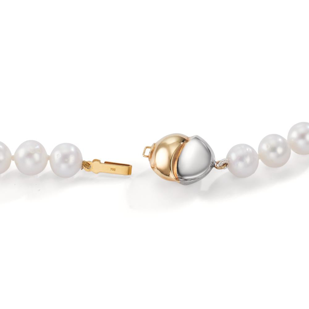 Collier 750/18 K gult guld, 750/18 K vitguld Sötvattensodlad pärla vit, 7.5 mm 47 cm