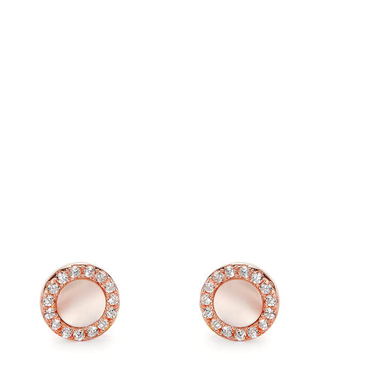 Örhängen med knoppar Silver Zirkoniumoxid ros guldpläterad pärlemor vit Ø6 mm