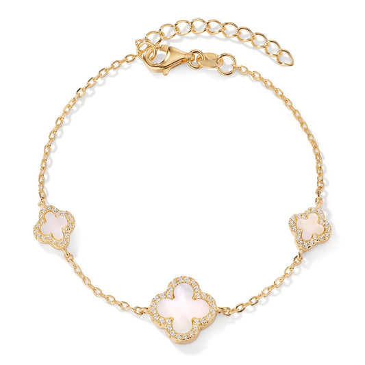 Armband Silver Zirkoniumoxid gul guldpläterad pärlemor vit 16-19 cm