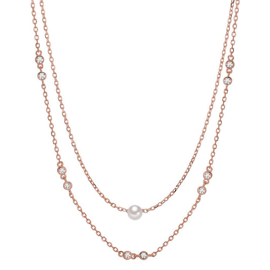 Collier Silver Zirkoniumoxid 10 stenar ros guldpläterad glänsande pärlor vit, 5 mm 40-45 cm