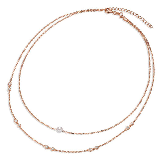 Collier Silver Zirkoniumoxid 10 stenar ros guldpläterad glänsande pärlor vit, 5 mm 40-45 cm