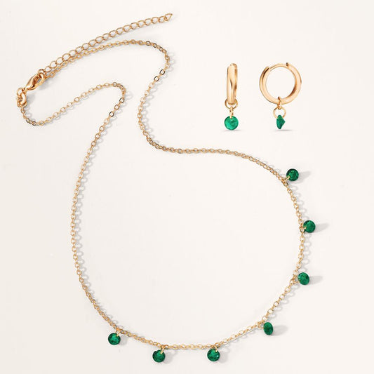 Collier Brons Zirkoniumoxid grön, 7 stenar guldpläterad 40-45 cm