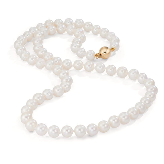 Collier 750/18 K gult guld Sötvattensodlad pärla vit 6-7 mm 50 cm