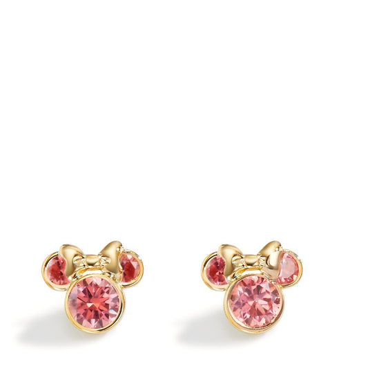 Örhängen med knoppar 375/9 K gult guld Zirkoniumoxid rosa, 6 stenar Ø8 mm