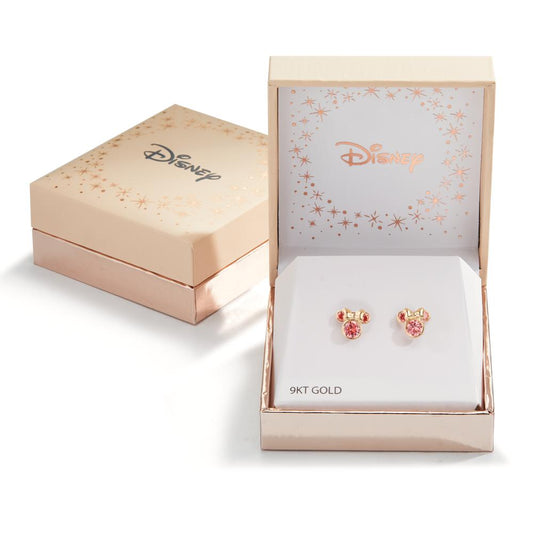 Örhängen med knoppar 375/9 K gult guld Zirkoniumoxid rosa, 6 stenar Ø8 mm