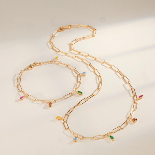 Collier Brons Zirkoniumoxid färgrik, 5 stenar