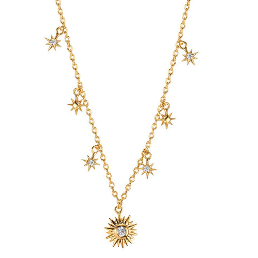 Collier Brons Zirkoniumoxid 7 stenar guldpläterad 3 mikron stjärna 40-45 cm