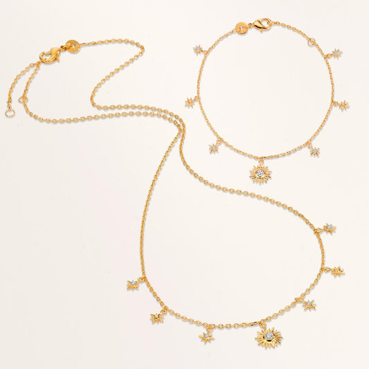 Collier Brons Zirkoniumoxid 7 stenar guldpläterad 3 mikron stjärna 40-45 cm