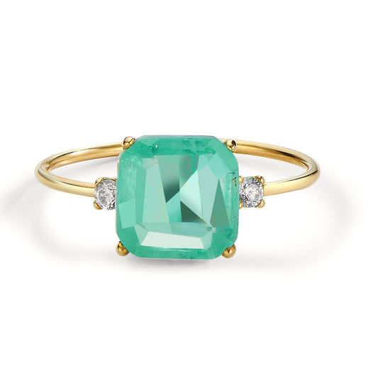 Finger ring 750/18 K gult guld kvarts grön, 3 stenar
