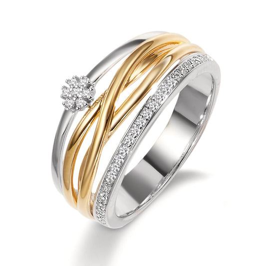 Finger ring 750/18 K gult guld, 750/18 K vitguld diamant 0.13 ct, w-si