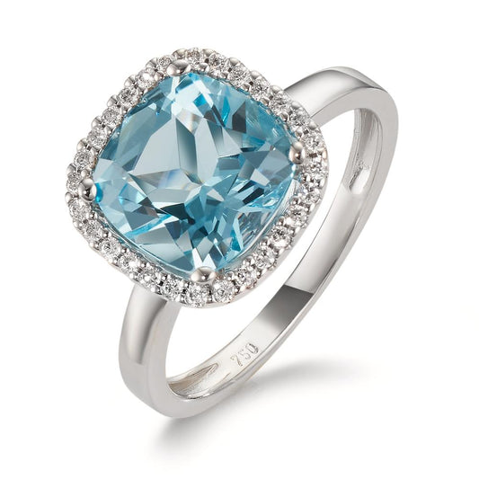 Finger ring 750/18 K vitguld diamant 0.14 ct, w-si, topas blå, 0.69 ct Ø12 mm