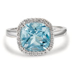 Finger ring 750/18 K vitguld diamant 0.14 ct, w-si, topas blå, 0.69 ct Ø12 mm