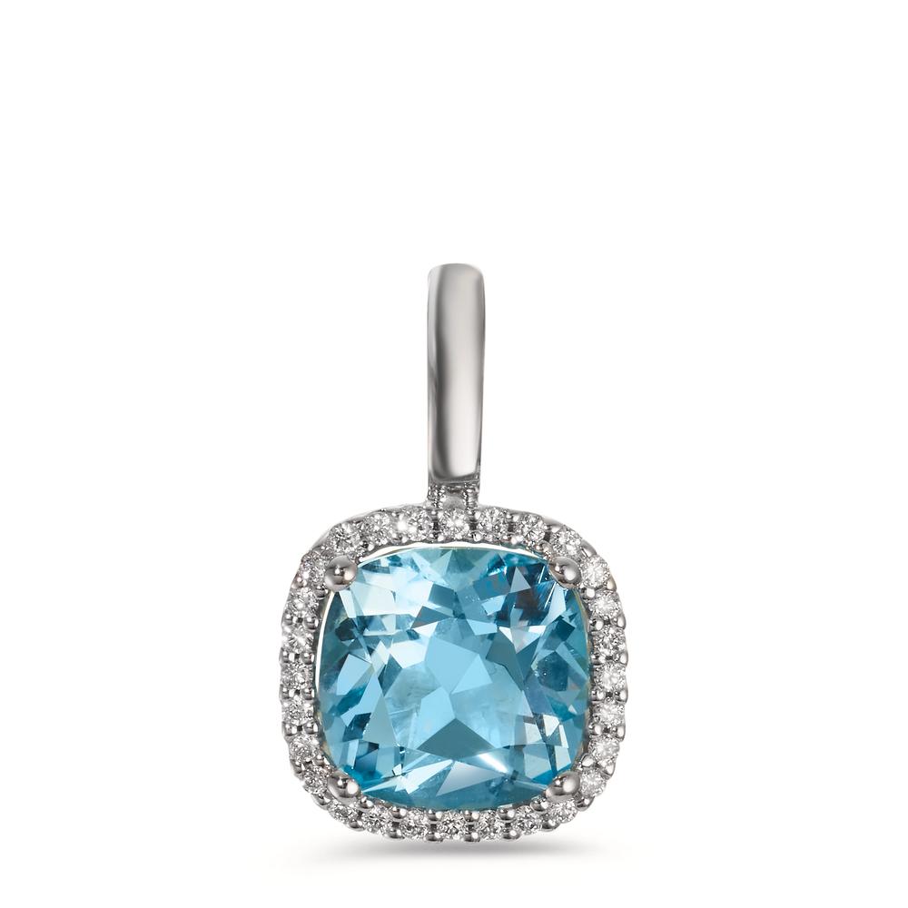Hängsmycke 750/18 K vitguld diamant 0.14 ct, w-si, topas blå, 0.69 ct Ø11.5 mm