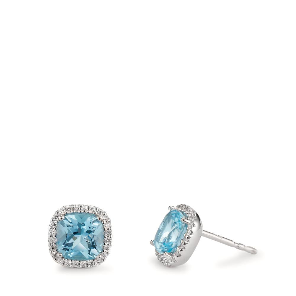 Örhängen med knoppar 750/18 K vitguld diamant 0.18 ct, w-si, topas blå, 0.40 ct Ø8.5 mm