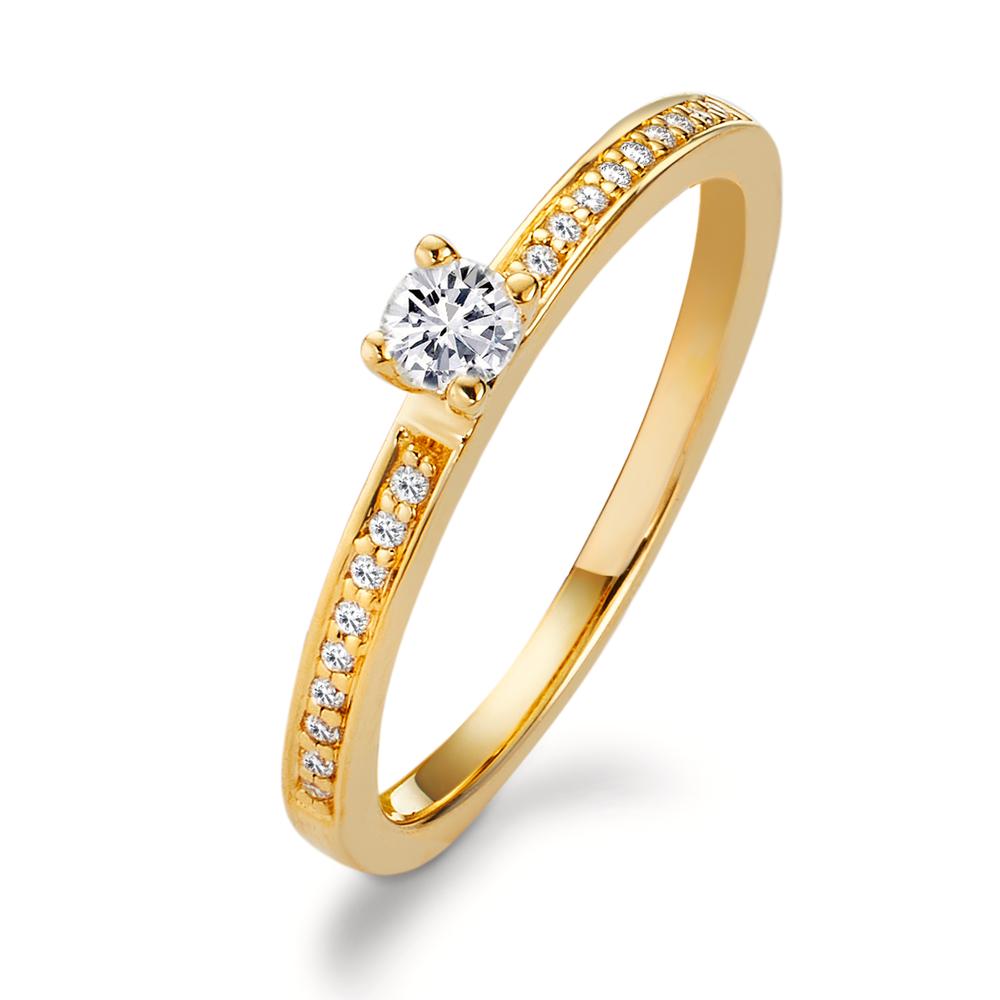 Solitärring 750/18 K gult guld diamant vit, 0.20 ct, 19 stenar, [Brillant], w-si Ø3 mm