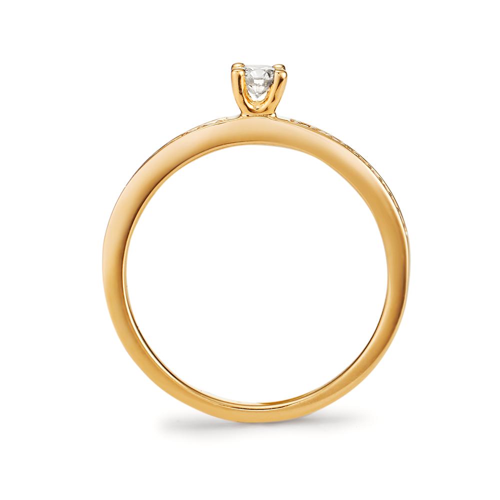 Solitärring 750/18 K gult guld diamant vit, 0.20 ct, 19 stenar, [Brillant], w-si Ø3 mm